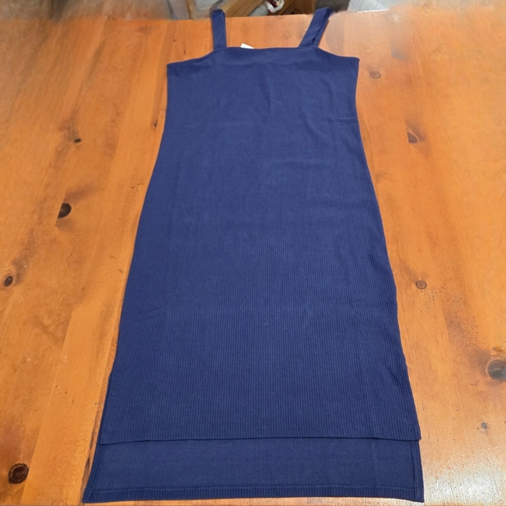 The Drop Amelia Midi Tank Navy Dress Size L Thick Spaghetti Strap Knit Womens